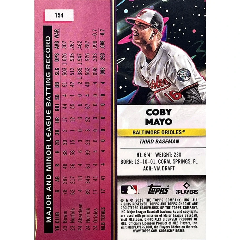 Coby Mayo 2025 Topps Cosmic Chrome Green Space Dust Refractor RC 37/75 #154